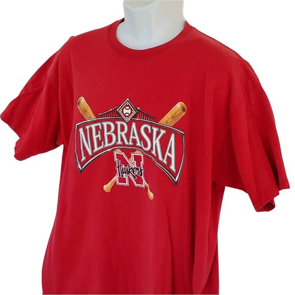 Jerzees T Shirt Men's Large Nebraska Huskers Heavyweight Crewneck Cotton Red - Picture 7 of 8